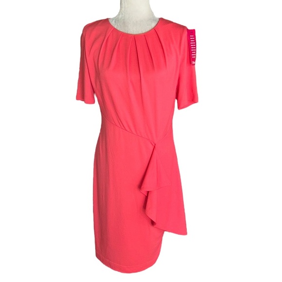 NWT LDT Brooke Pleated Coral Tangerine Draped Ruffe Knit Sheath Dress - 8 - Picture 13 of 13